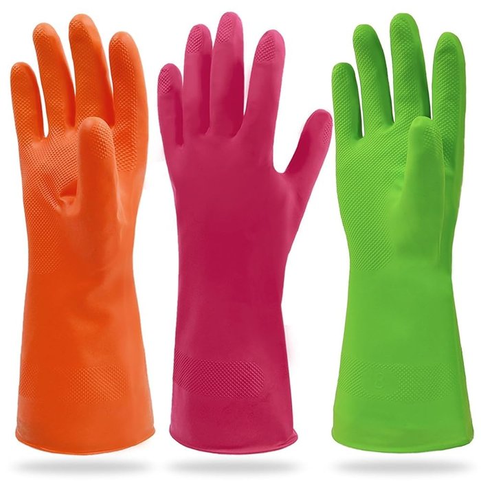 Reusable Household Cleaning Rubber Gloves, 3 Pairs