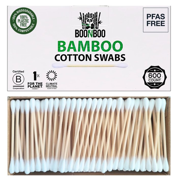 BOONBOO Organic Bamboo Cotton Swabs, 600ct