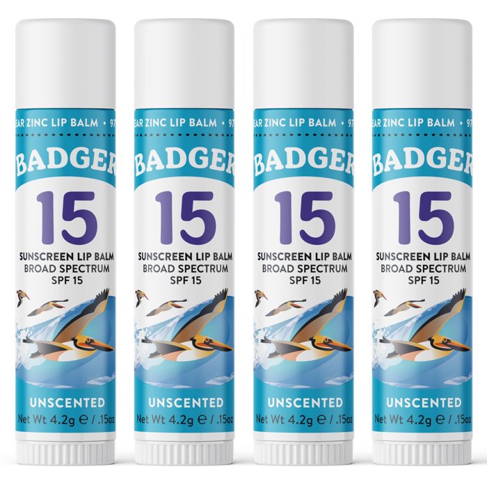 Badger Mineral Sunscreen Lip Balm SPF 15, 4-Pack