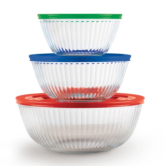 Pyrex Sculpted Glass Mixing Bowls, 3-Pack