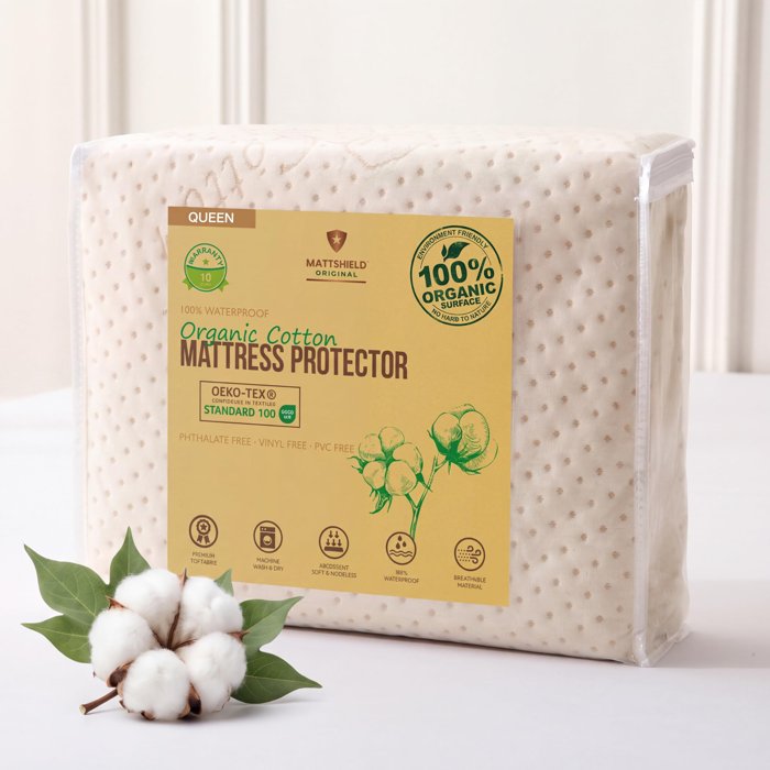 Organic Cotton Waterproof Mattress Protector (Queen)